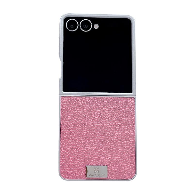Silver Edge Lychee Pattern Samsung Z Flip7 Case, Drop-Proof, Anti-Scratch, Compatible with 5th/6th Gen
