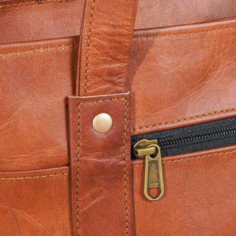 Vintage Leather Tote Bag: Handmade Distressed Shoulder Bag