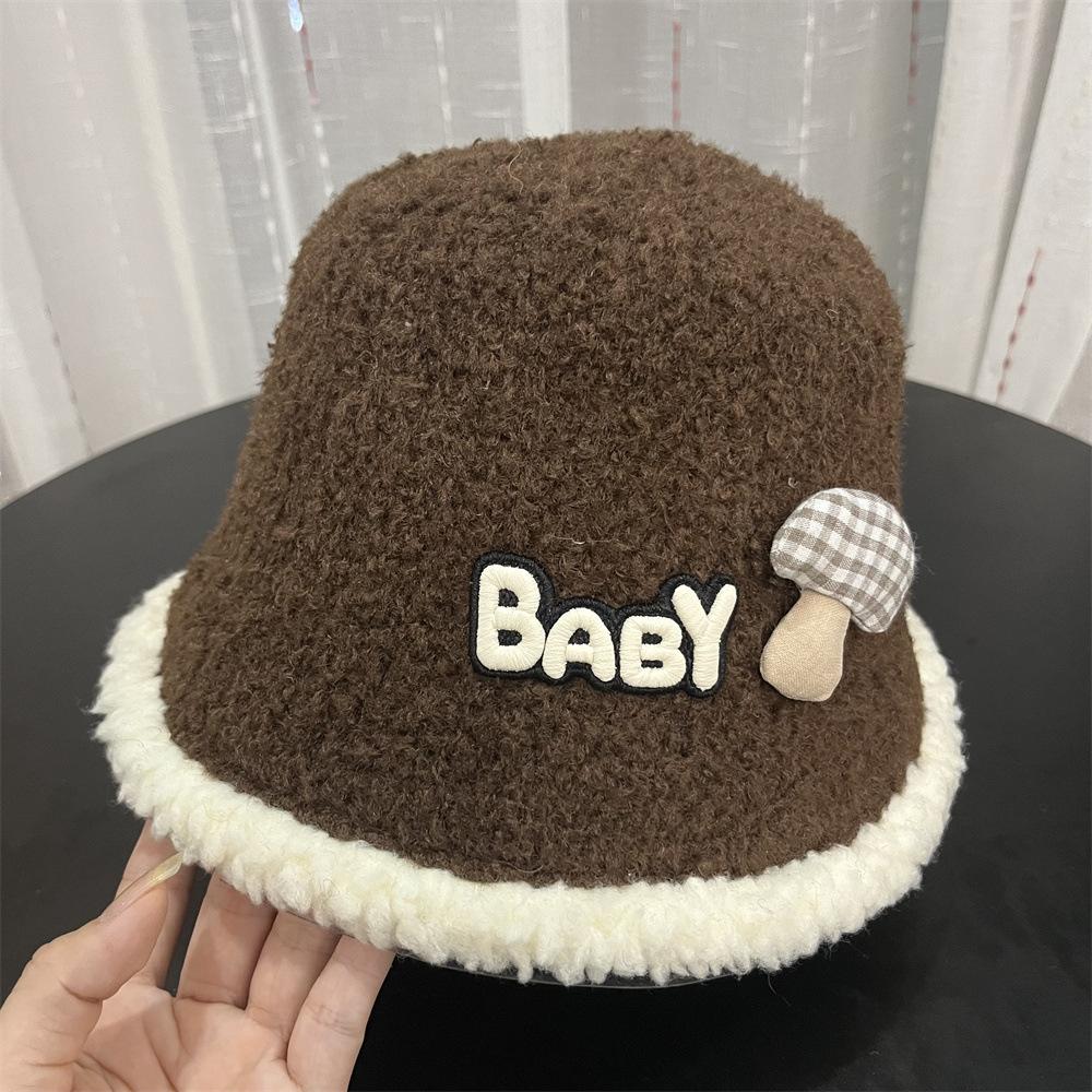 

Lamb wool bucket hat women s winter warm washbasin hat cute letter plush bucket hat new Adult average size