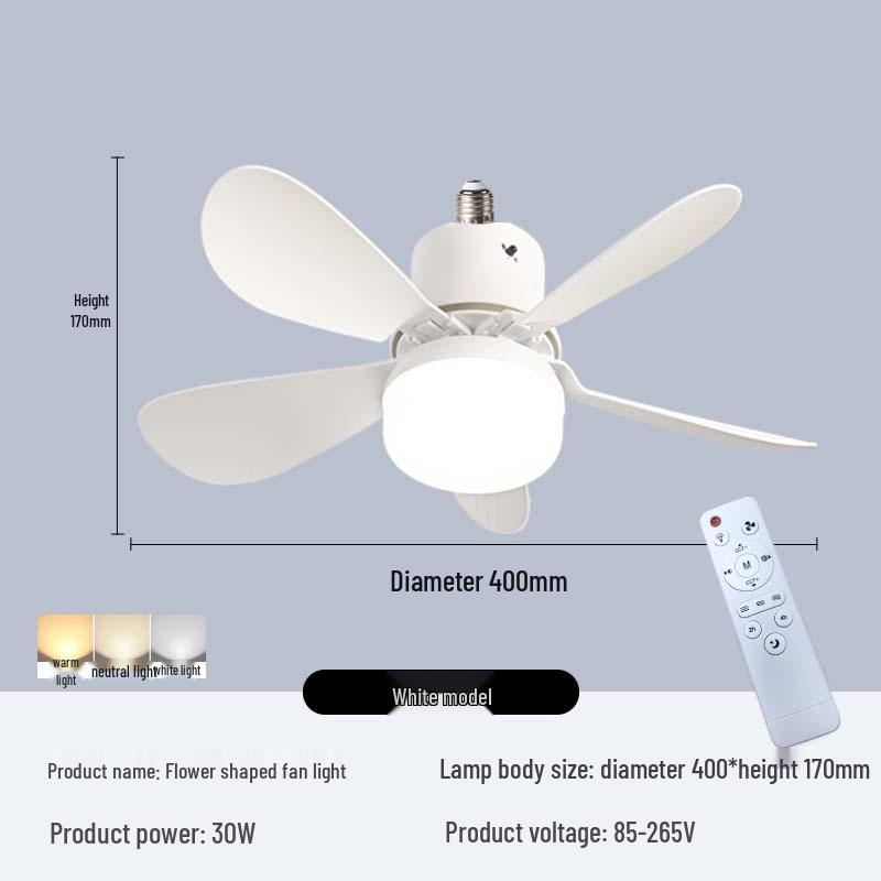 E27 Screw Base Ceiling Fan with Removable Blades and Light for Bedroom