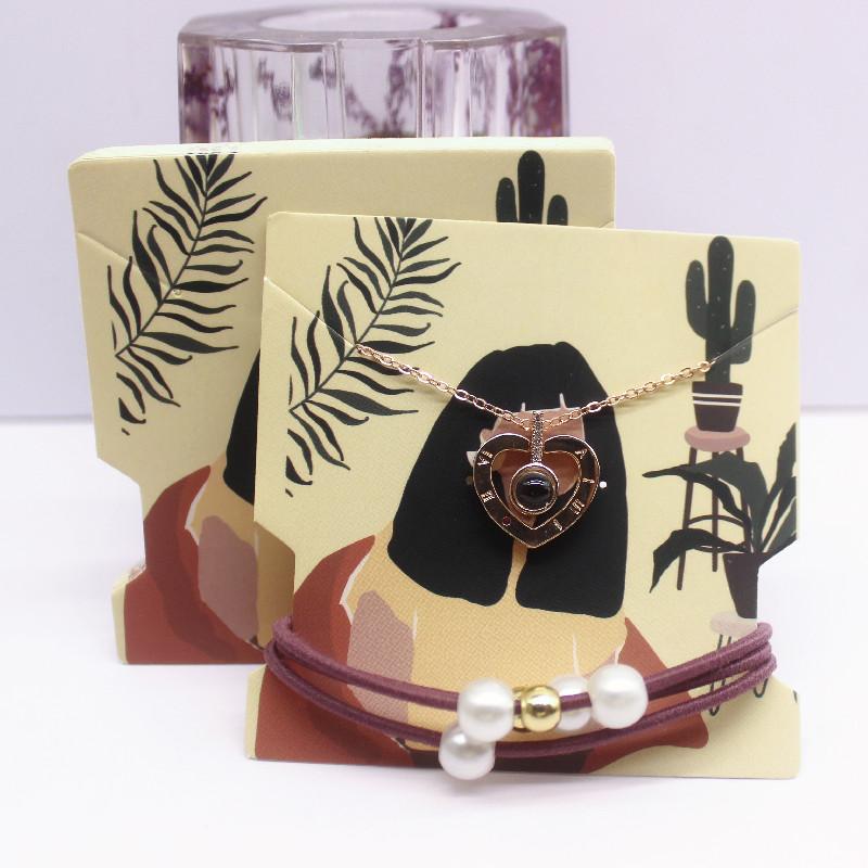 

50 шт. 7,4x7,4 см белая бумажная карточка с принтом в виде девушки/кактуса, винтажный узор, серьги, ожерелье, ободок для волос, упаковка для ювелирных изделий 50card50plastic bag