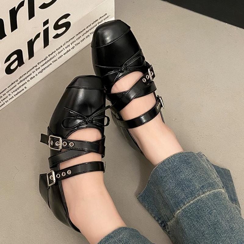 French Style Height-enhancing Silver Bow Design Thick-heeled Lizhen Shoes for Women  2025  New Spring Retro Ballet Pumps