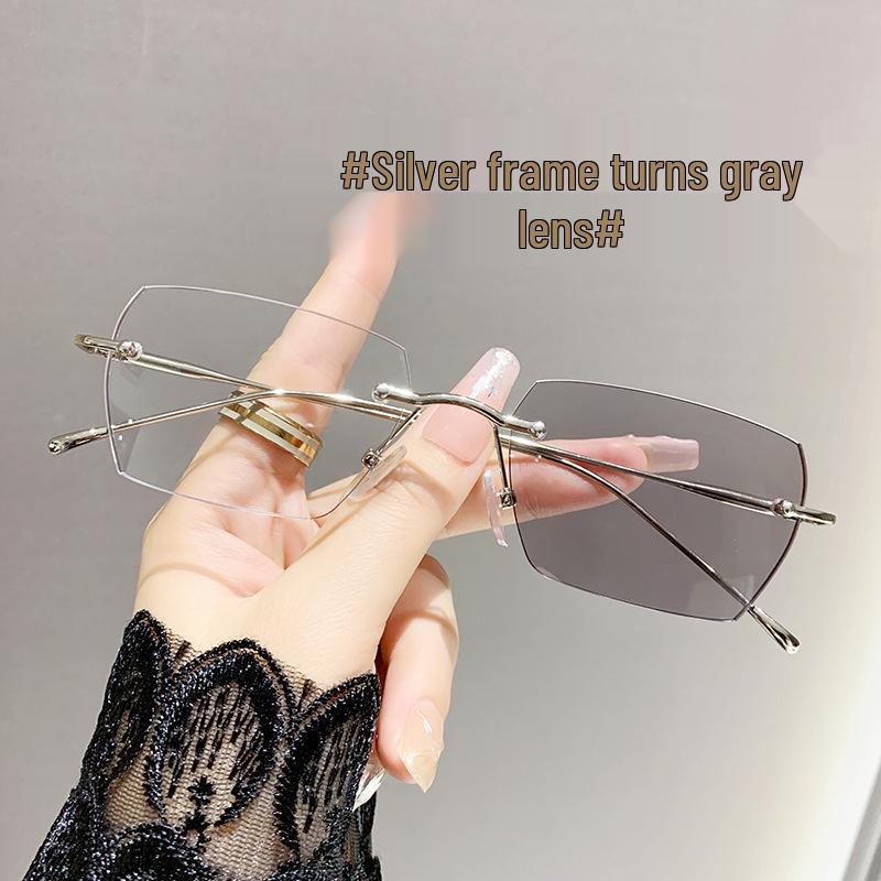 Ultra-Light Color-Changing Frameless Glasses with Diopter: Diamond-Cut Edge, Copper Alloy, Unisex Design