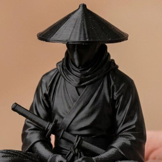 Tea Room Zen Decoration Japanese Samurai Warrior Statue, 3D Printed Ninjas Figurine, Sit in Meditation Entrance Hall Statuette Sculpture for