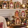 Solid Wood Holiday Decorations Christmas Wooden Vintage Sign, Rustic Table Ornament, 2D Santa Claus Home Party Supplies Snowman Penguin Desktop