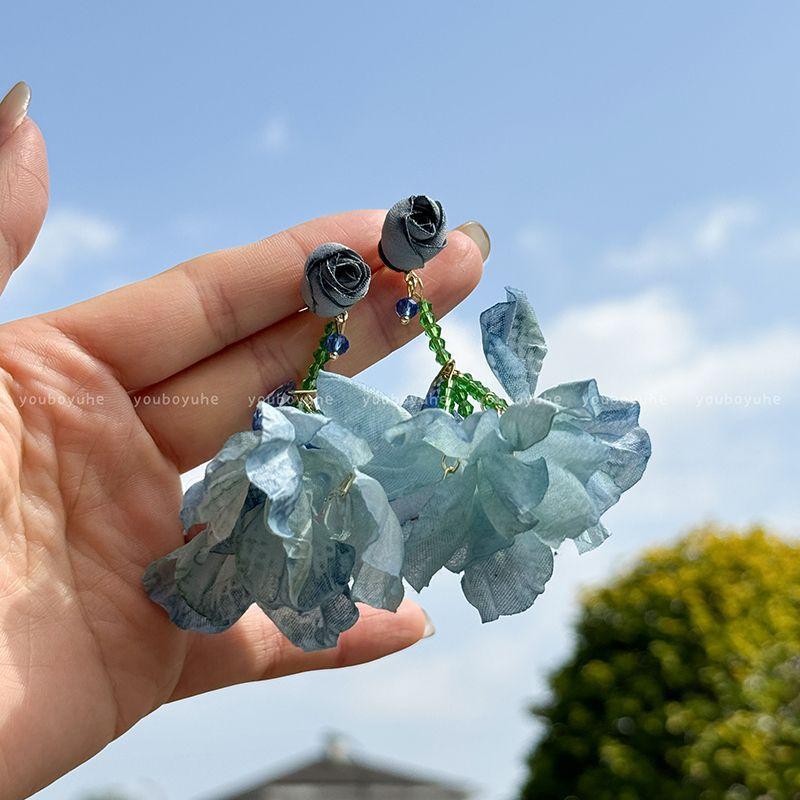 Flower Glass Beads, Water Droplets, Fringed Earrings, Mori Vacation Style Fashion Earrings, Sweet and Fresh Temperament Earrings