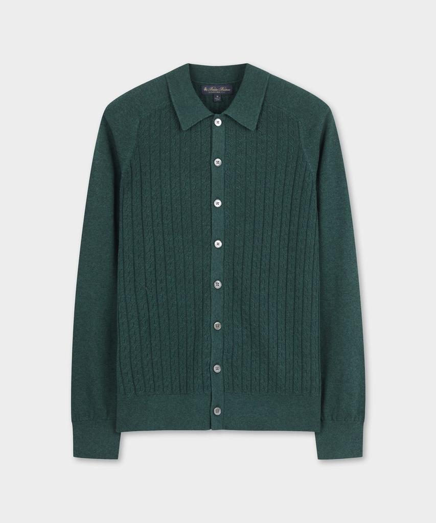 Brooks Brothers Cotton Cable Polo Cardigan (Green) (Bbwcmmf302)