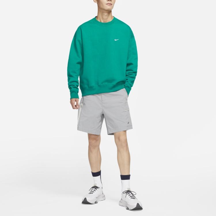 Men's Nike Lab Fleece Crew Solid Color Plush Stay Warm Sports Round Neck Pullover Green DA0318-340