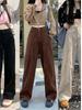 Samt Cordhose Retro Braun Herbst/Winter Weites Bein Messerhose für Damen Groß Hohe Taille Lange Leggings