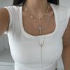 Europe and America Cross Border Hip Hop Ins Diamond Cross Pendant Long Necklace Stylish Twin Star Chain Tassel Necklace