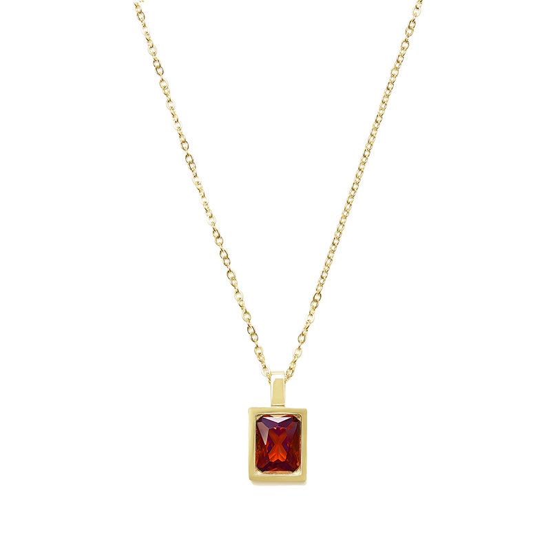 Elegant French-Style Color Zirconia Necklace with 18K Gold-Plated Titanium Clavicle Chain