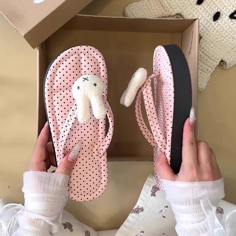 Cartoon Flip-flops Female Summer Internet Celebrity Solid Color Comfortable Thick Bottom Flat Heel Waterproof Non-slip Versatile Photo Super Cute