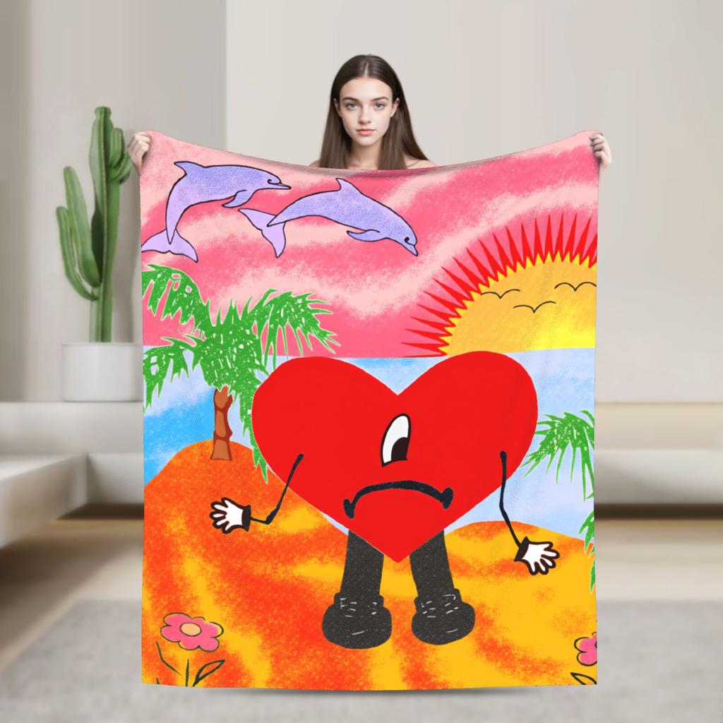 Zanger Bads Bunnys Deken Kwaliteit Warm Beddengoed Plaids Winter Picknick Buiten Grappig Sprei