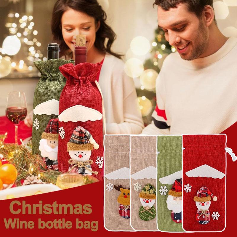 Christmas Wine Bottle Bag - Designed for Santa Claus, Reindeer, Snowman, Reusable for Christmas, Weddings, Birthdays, and Holiday Parties