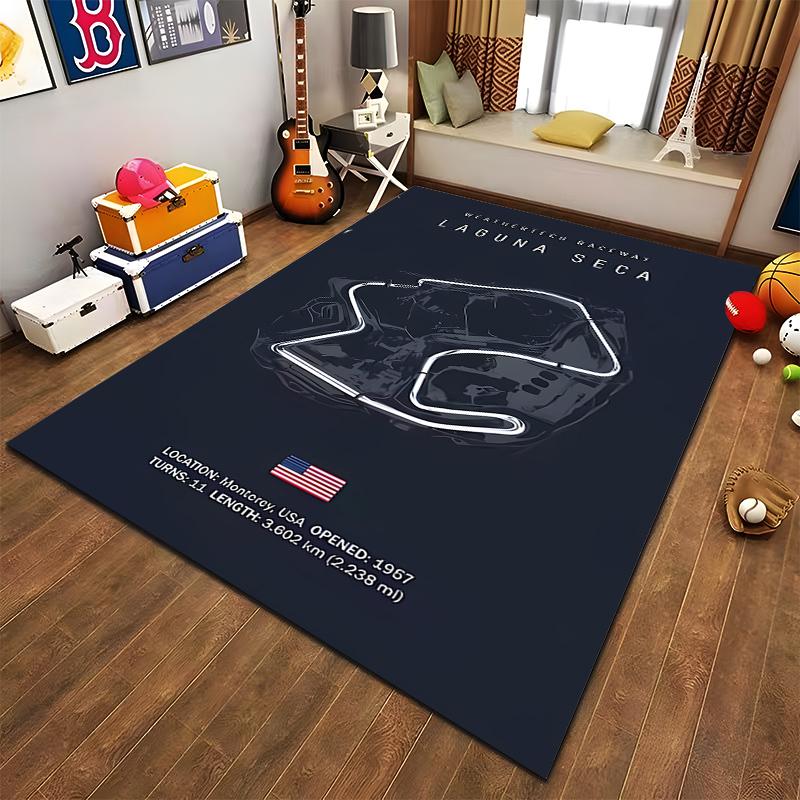 LAGUNA SECA Race Track Design Area Rug for Car Enthusiasts Suitable for use as an anti-slip game mat for living room and bedroom sofas