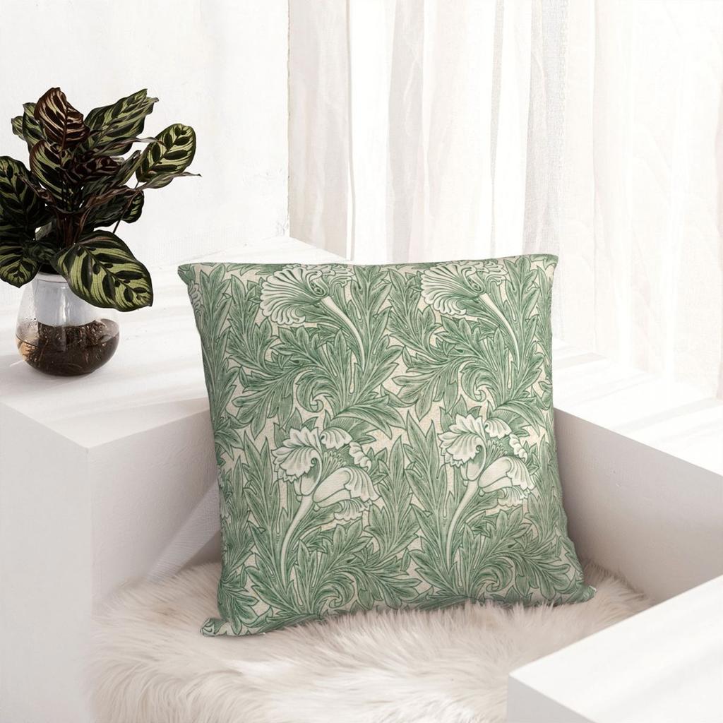 William Morris Tulip Pattern Sage Green Pillowcase Printed Fabric Cushion Cover Decorations Throw Pillow Case Cover Home Zipper