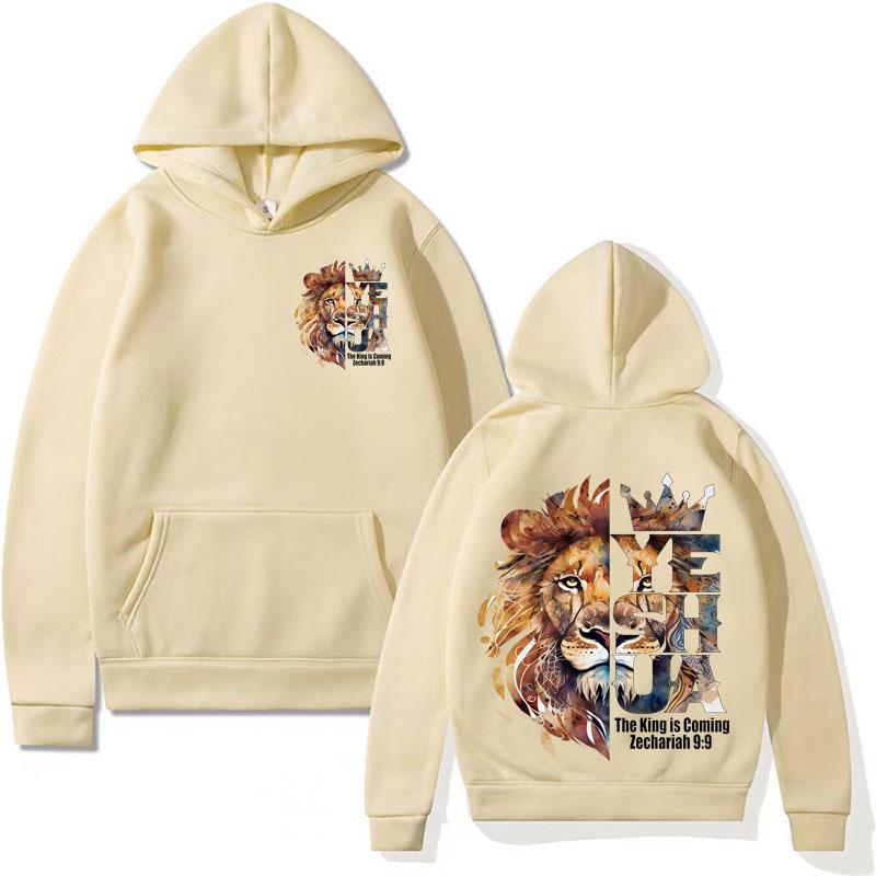 Lion Yeshua Crown Christian printed hoodie, Bible Harajuku aesthetic sportswear, men's and women's Gothic casual warm streetwear