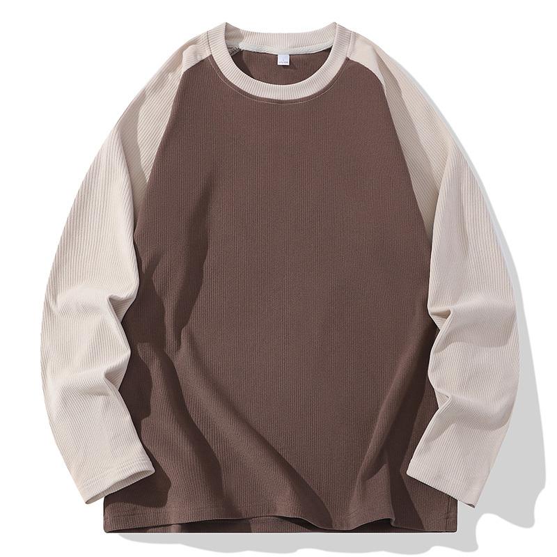 Spring Autumn Round Neck Patchwork Bottomed T-shirt Men Long Sleeve Casual Fashion Tee Top