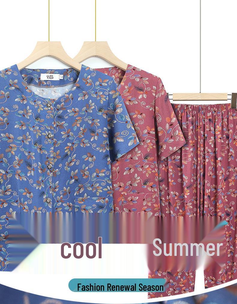 Set Pigiama Estivo Floreale con Pantaloncini e Cardigan per Donne Anziane