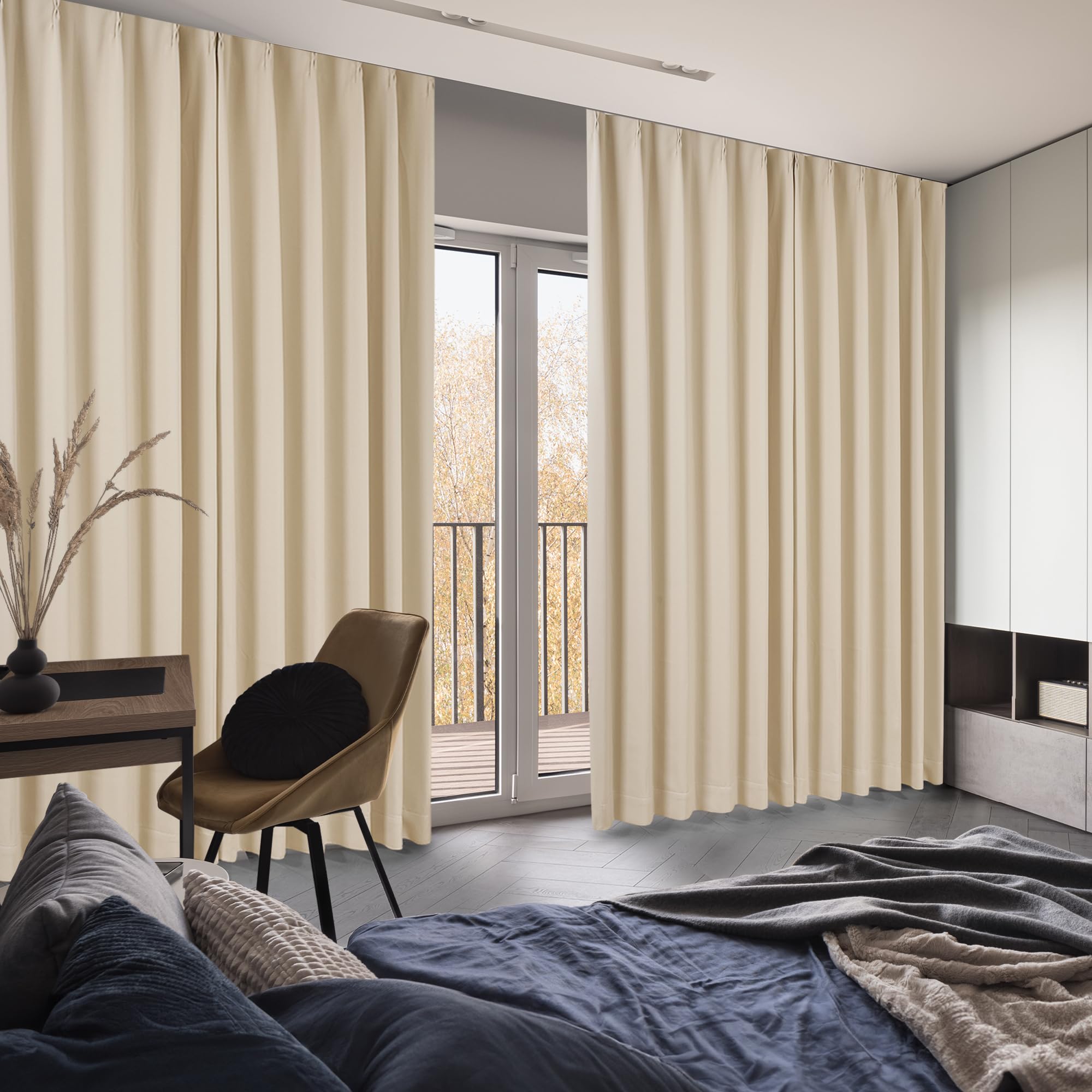 

Deconovo Blackout Set of 100cm Wide x 135cm Perfect for Small UV Shape Memory Thermal Energy Day and Night Beige Curtains, 2, Long, Windows, бежевый