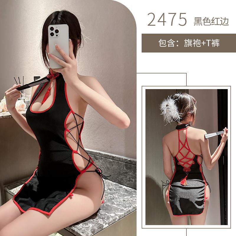 Sex underwear retro disc buckle cheongsam high split strap sexy sex uniform open file hot chest outfit