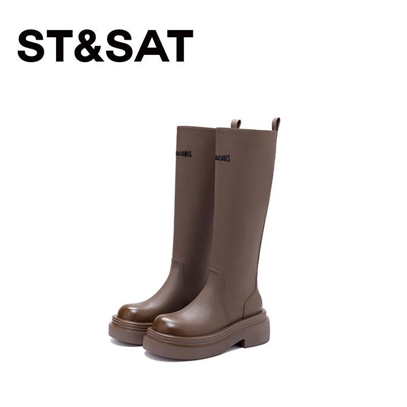 

Saturday 2024 New Trend: Thick-Soled High-Heeled Knight Boots for Autumn/Winter 39 коричневий