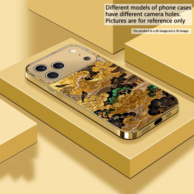 Golden surging waves For IPhone 17Pro Max 16 17 Pro 15 Pro 14 13 Plus 12 Mini 11Pro Max XR 16E 17 Air Golden glass phone case