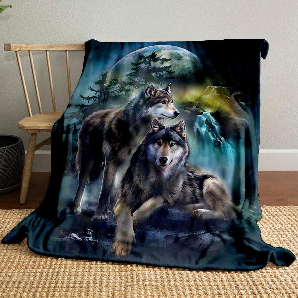 Wolves Moon Waterfall Print Blanket bedroom Blanket for Livingroom Couch lunch break Soft throw for Friend s festival Gift 80cm x 120cm