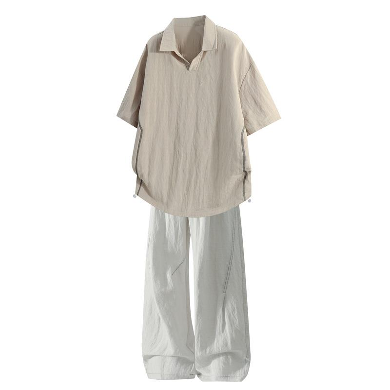 Men's Tencel Cotton Linen Casual Set: Short Sleeve Shirt and Long Pants