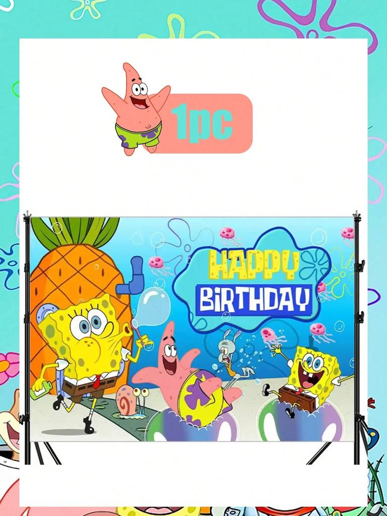 Spongebob Cartoon Design Printed Happy Birthday Party Tapestry Background Decoration Gifts Supplies Photography Backdrop Banner