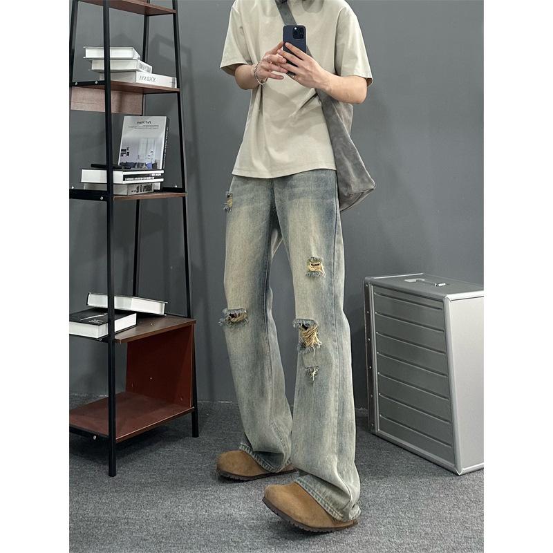 

JYL Mens Jeans American Vintage Ripped Trendy Distressed Loose Washed Straight Denim 3XL античний фуксії кольору