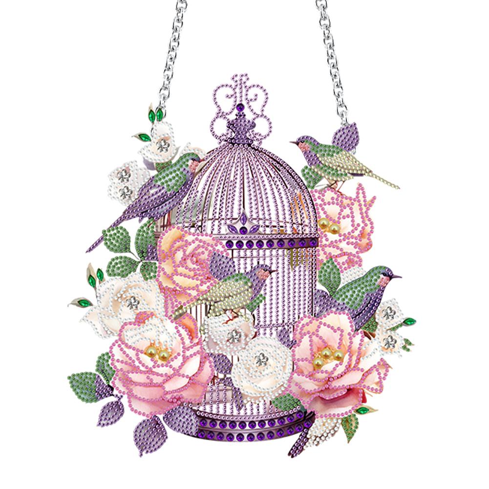 Acrylic Diamond Art Hanging Pendant Flower Birdcage Diamond Painting Home Decor Crystal Painting Ornament for Home Wall Decor