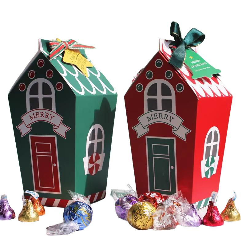 5/10Pcs Christmas Kraft Paper Gift Bags Sweets Candy Box Food Cookies Packing Xmas with Ribbons Cards Package Party Decoration