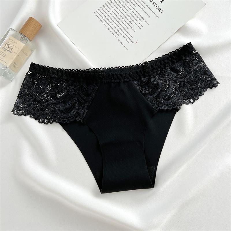 FINETOO Woman Ice Silk Panties Soft Briefs Lace Comfortable and Breathable Lingerie