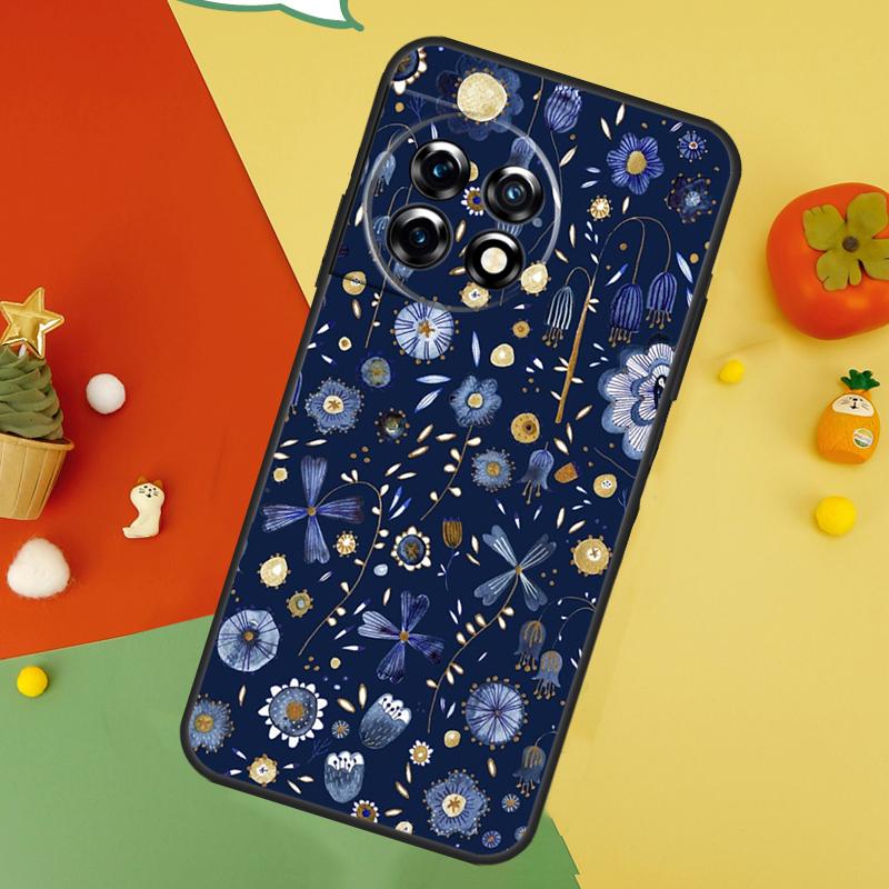 Midnight Floral Back Case For OnePlus 15 13R 13 13T 12 12R 11 10 10T 8T Nord CE 5 2 3 4 Lite N20 N30 Cover