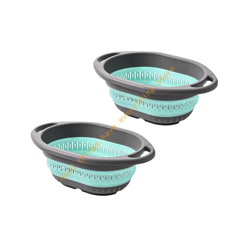 2PCs Foldable Vegetable Washing Basket Heat Resistant with Drain Holes For Fruits Pastas Efficient Storage Solution 55KF