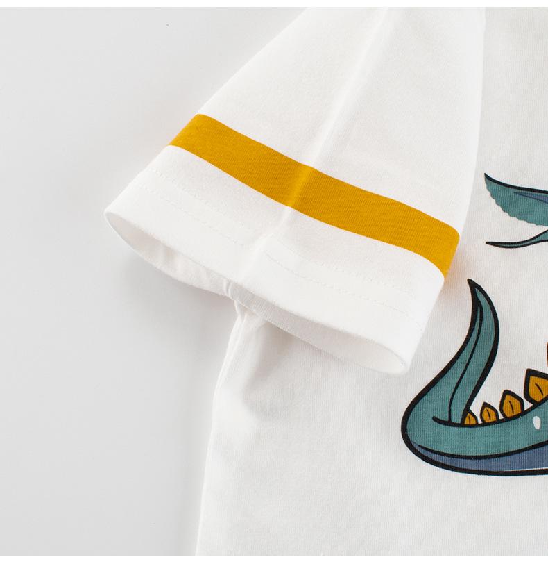 27kids Korean Style 2025 Summer Dinosaur T-Shirts for Boys - Short Sleeve Children's Tops