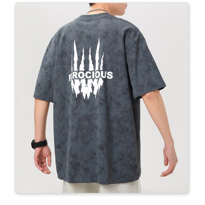 

Summer New American Knitted Oversized Print Men s T-shirt Short Sleeve High Quality Durable Construction Stylish Design Practical Daily Use M серый