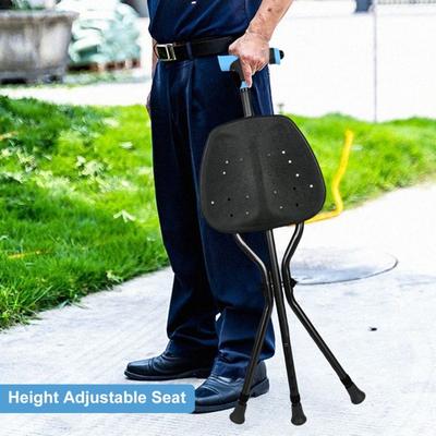 Klappbarer Gehstock mit Sitz, LED-Licht, tragbarer Sitz, Gehstock aus Aluminiumlegierung, 5-fach höhenverstellbar, 2-in-1-Krückenhocker, Geschenk für ältere Menschen
