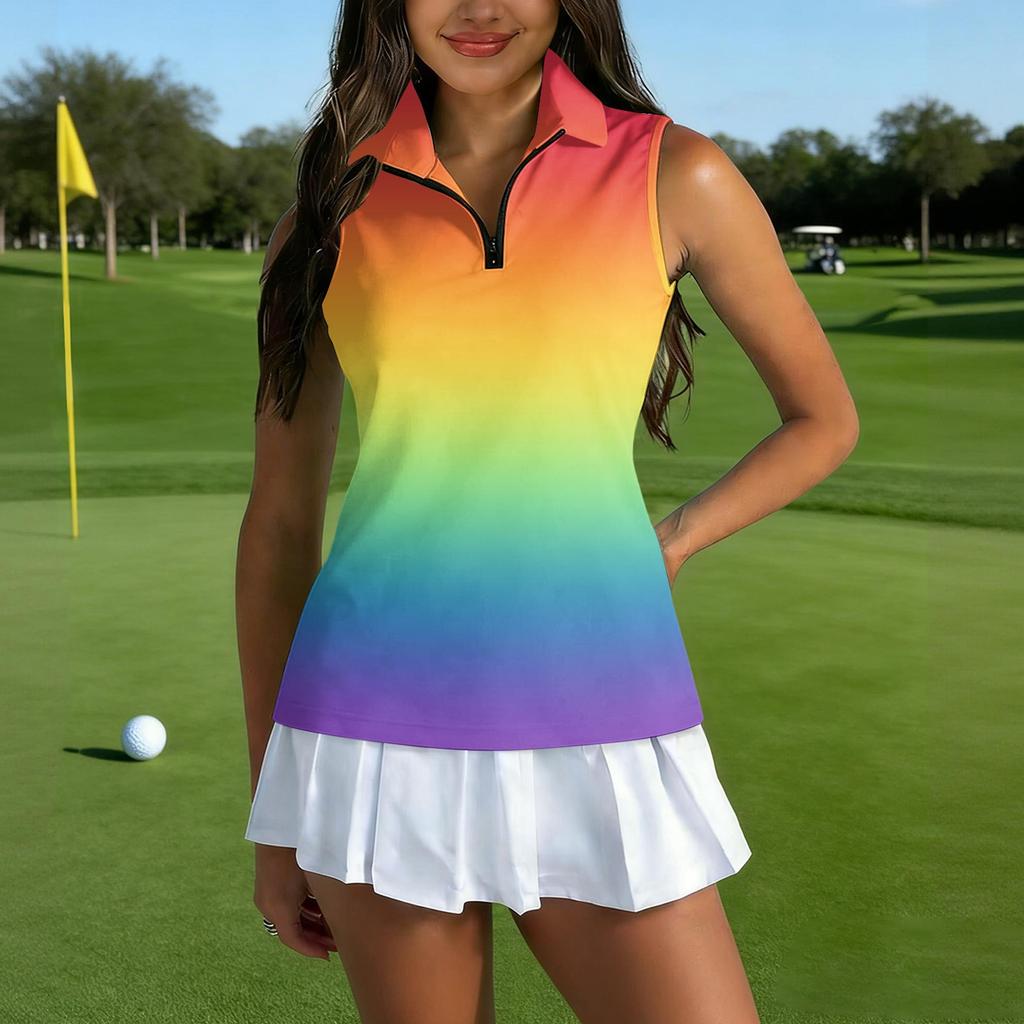 Dames Mouwloos Golf Poloshirt met Ritssluiting en Print Atletische Tanktop voor Sport Tennis Training Casual Kleding