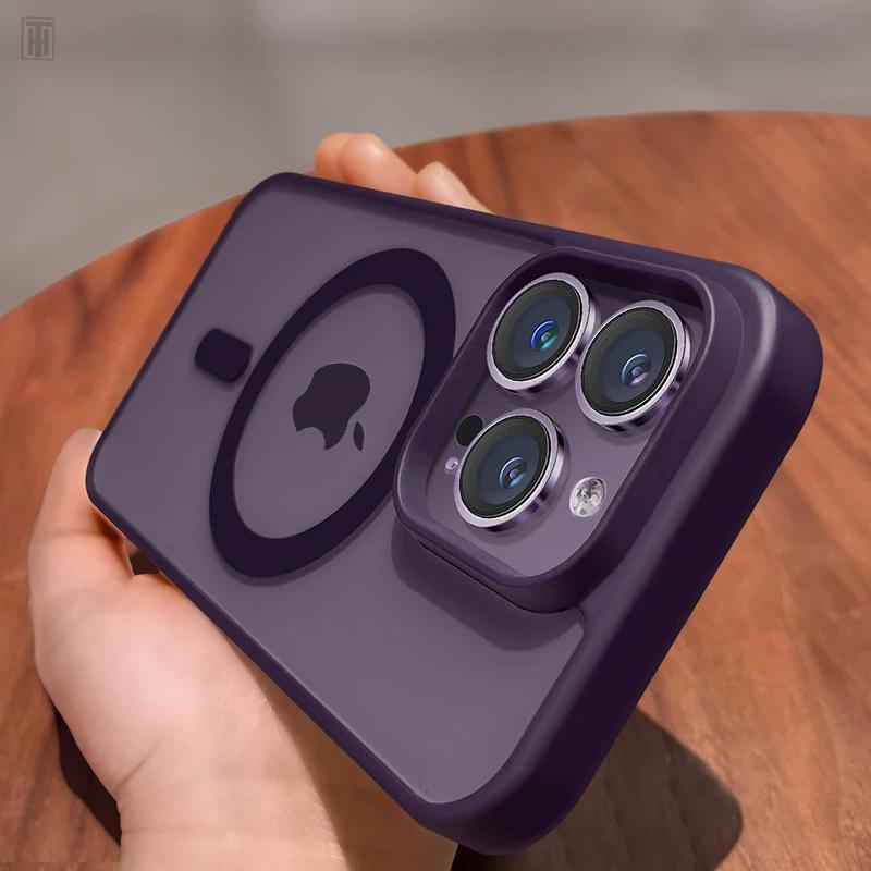 Luxury Dark Purple Transparent Magsafe Magnetic Case For iPhone 15 14 13 12 11 Pro Max Plus Antiskid Shockproof Protect Cover