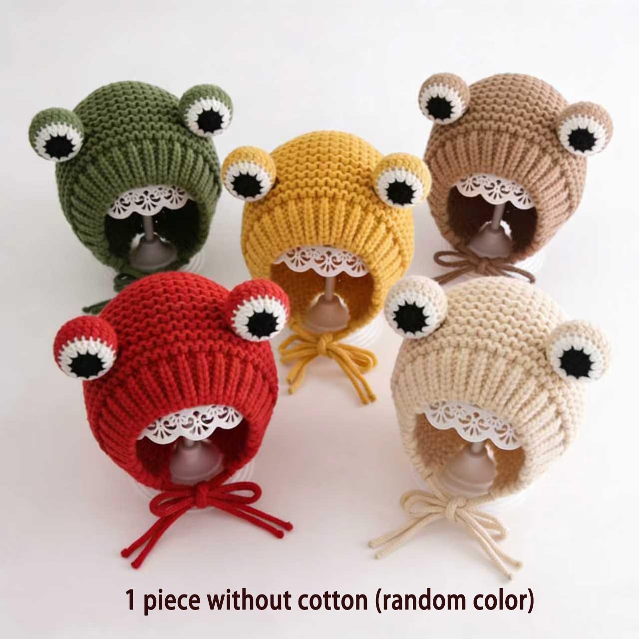 

Cute Frog Eyes Baby Cap Winter Warm Earflap Hat Soft Knitted Crochet Infant Outdoor Windproof Beanie Hats For Baby Boys & Girls One size fits all