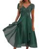 Women's V-Neck Floral Lace Chiffon Dress Short Sleeve Bridesmaid Formal Long Dress Flowy A-line Prom Cocktail Party Dress