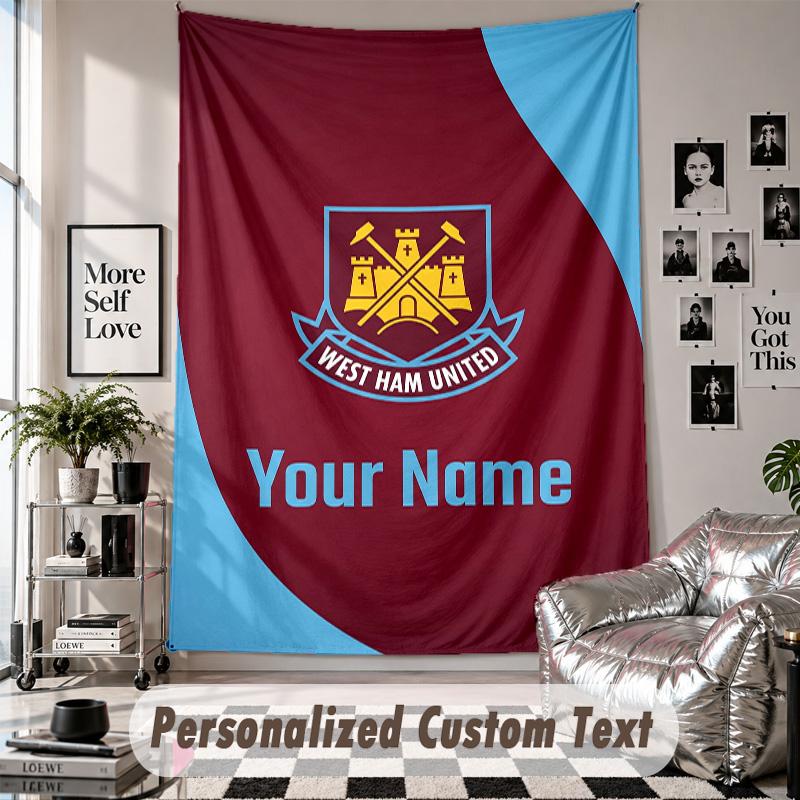 Wall Hanging Tapestry With Custom Name & Text, West Ham United FC Decorative Tapestry For Bedroom