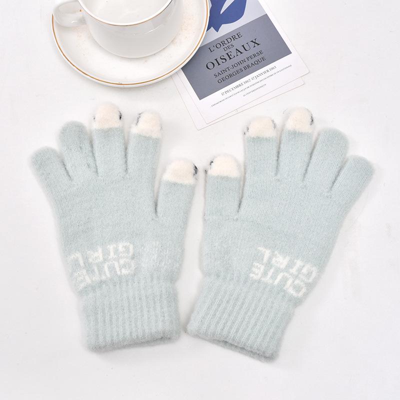 New Autumn and Winter Knitted Plush Gloves Warm and Thickened Finger Gloves