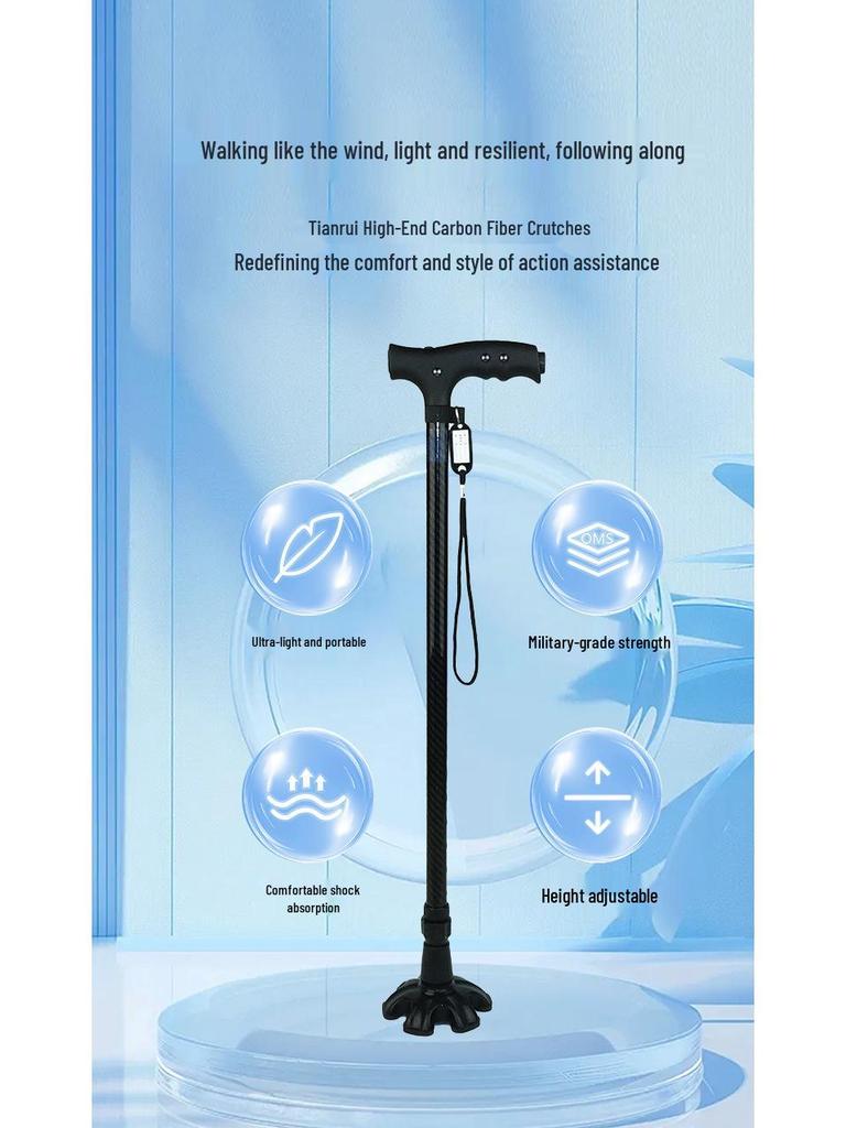 Bâton de marche télescopique léger en fibre de carbone antidérapant pour seniors