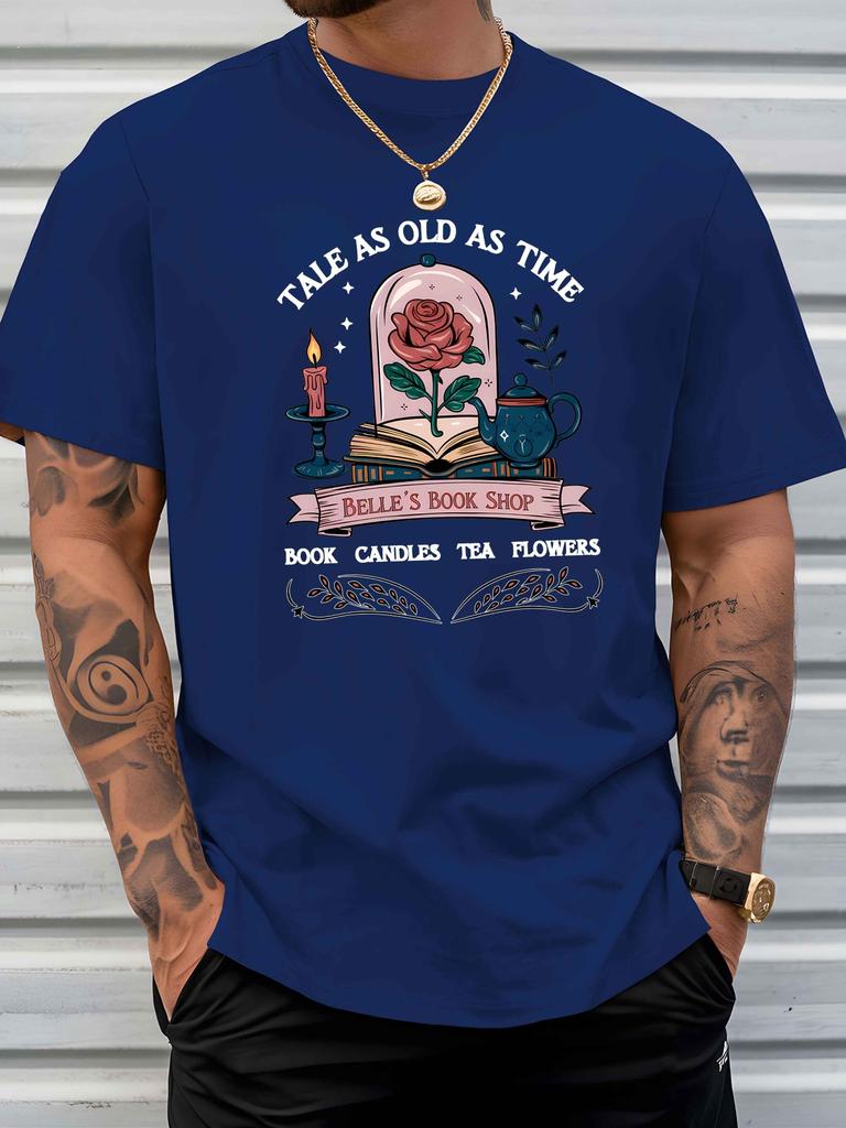 Tale As Old As Time Belles Book Shop Enchanted Rose Graphic Unisex Crew Neck T Shirt Book Lover Print Short Sleeve Cotton Daily Tee