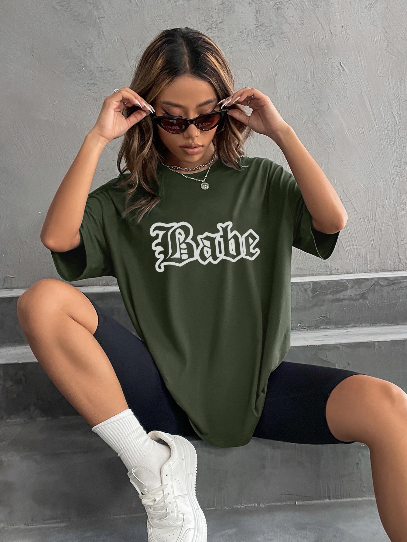 

Babe Personality Street Font TShirts Women Loose Oversized TShirt High Quality Cotton Short Sleeve Summer Breathable Clothing S