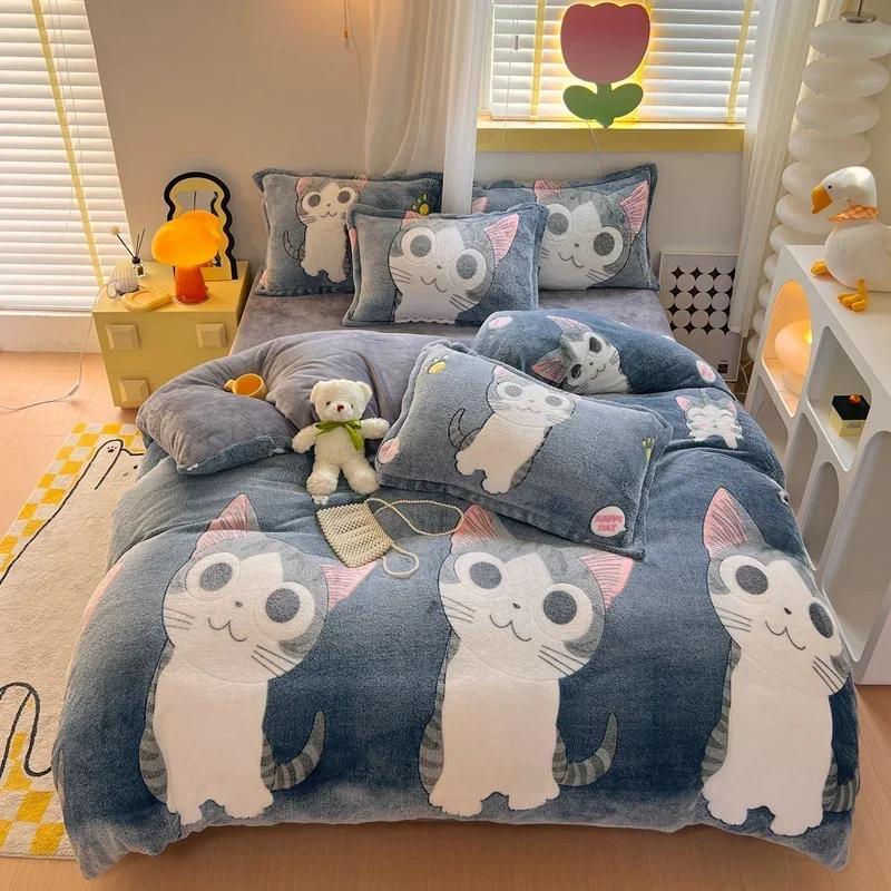 Winter Flannel Duvet Cover Rainbow Dual-color Soft Warm Quilt Cover Cozy Thick Comforter Cover for Adults Children Queen King