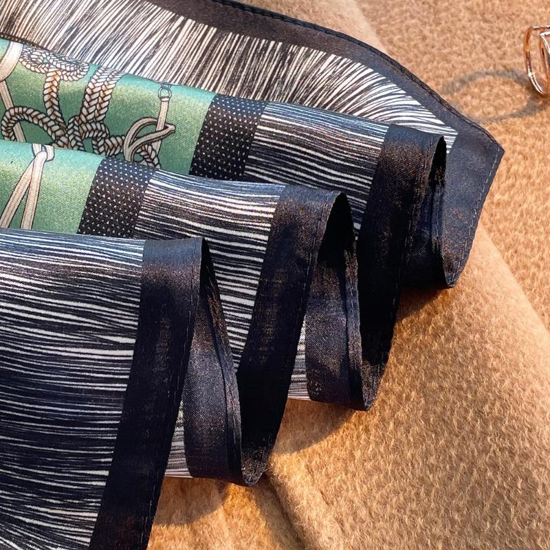 Spring new plaid plain crepe satin printed silk scarf women's light luxury mulberry silk scarf square scarf